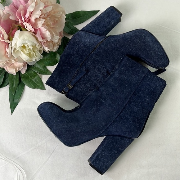 Acne Studios Navy Blue Suede Seamed Side Zip Block Heeled Boots Size EU 37 - Picture 7 of 8